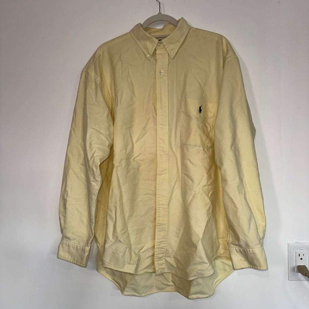 Ralph Lauren Men's Size L Button Up Shirt Big Shirt 100% Cotton Yellow Preppy